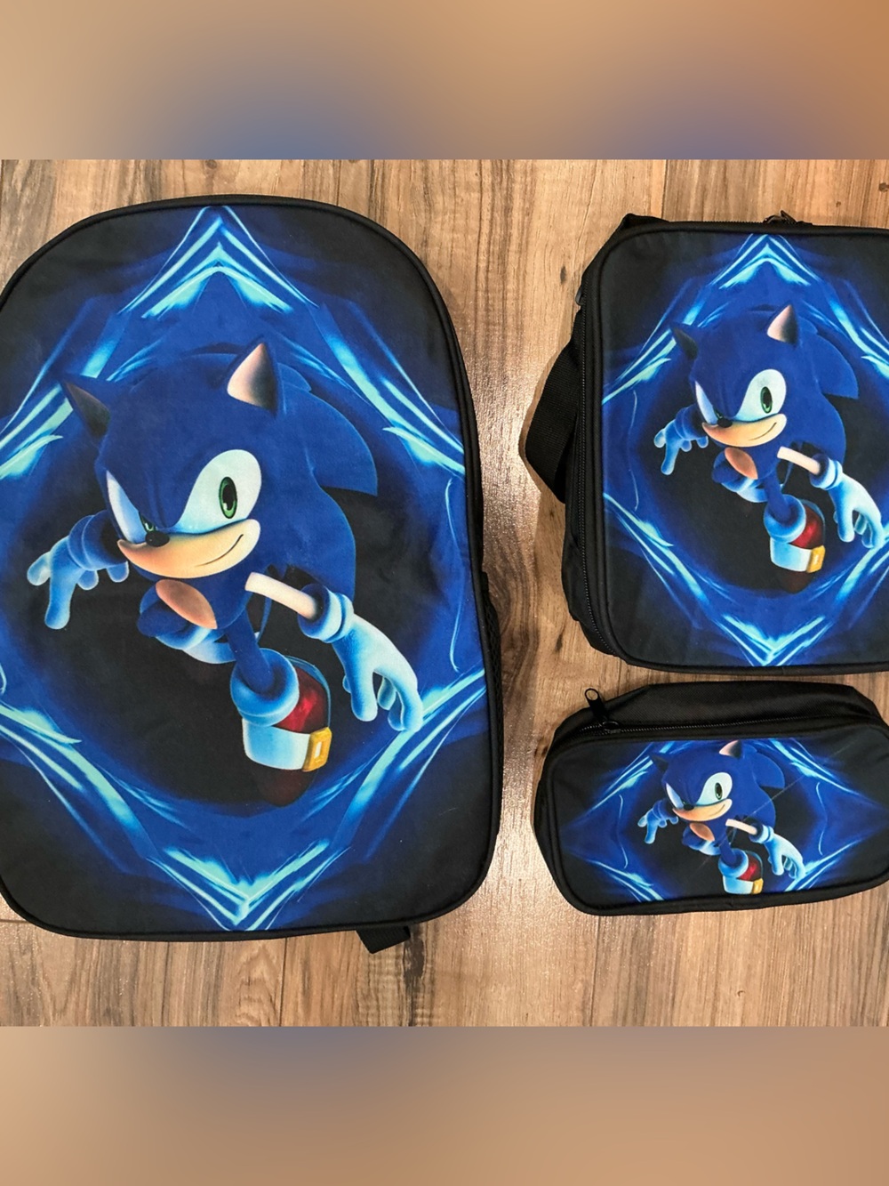Sonic The Hedgehog 3-Piece Backpack Set Lunch Bag & Pencil Case Kids School Blue